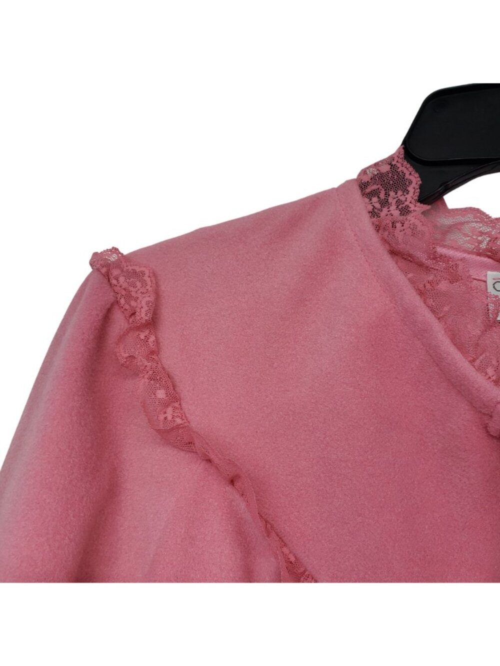 Vintage 1960s Vassarette Fuzzy Pink Lace Trim Ruffle House Coat Kitty Forman - Picture 3 of 13